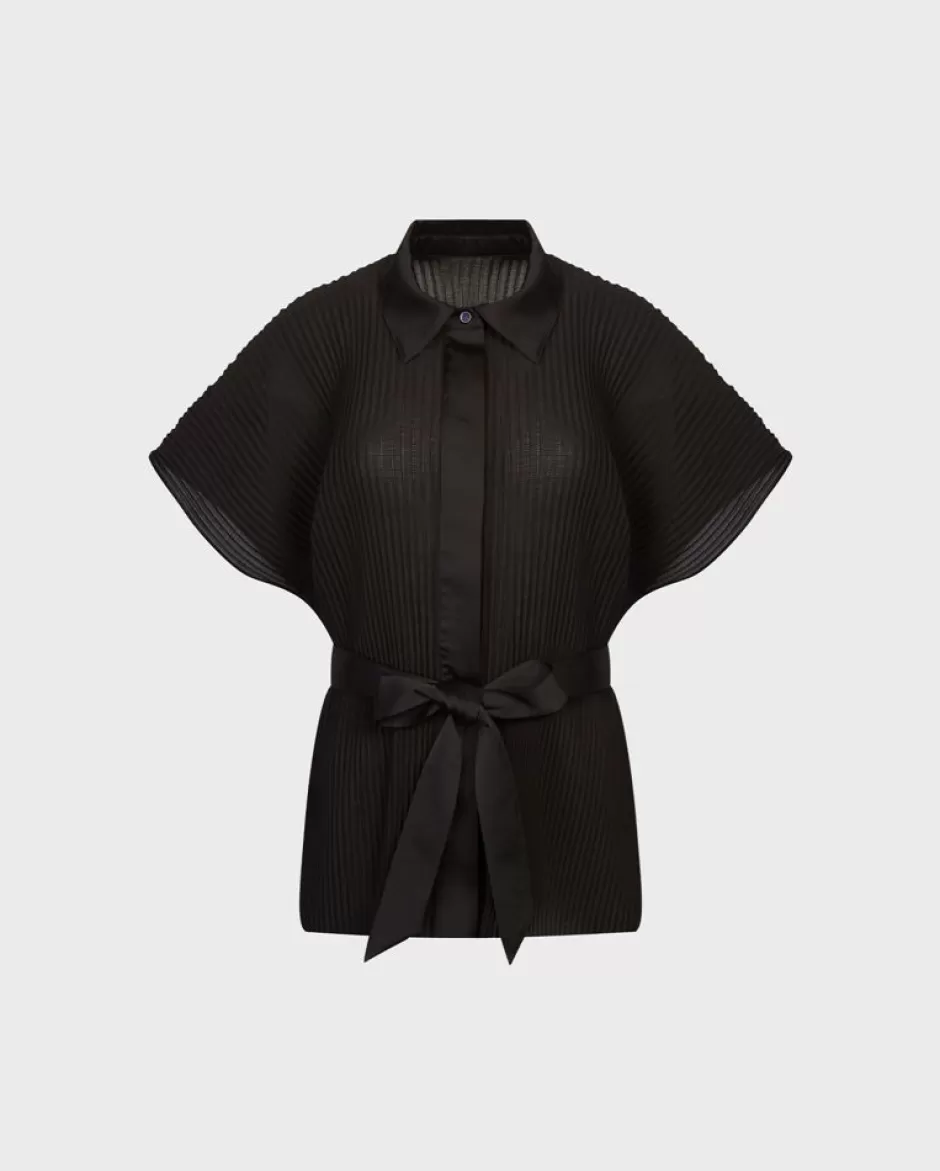 Anne Fontaine Shirts & Blouses*Short Sleeve Crepe Oversized Shirt Black