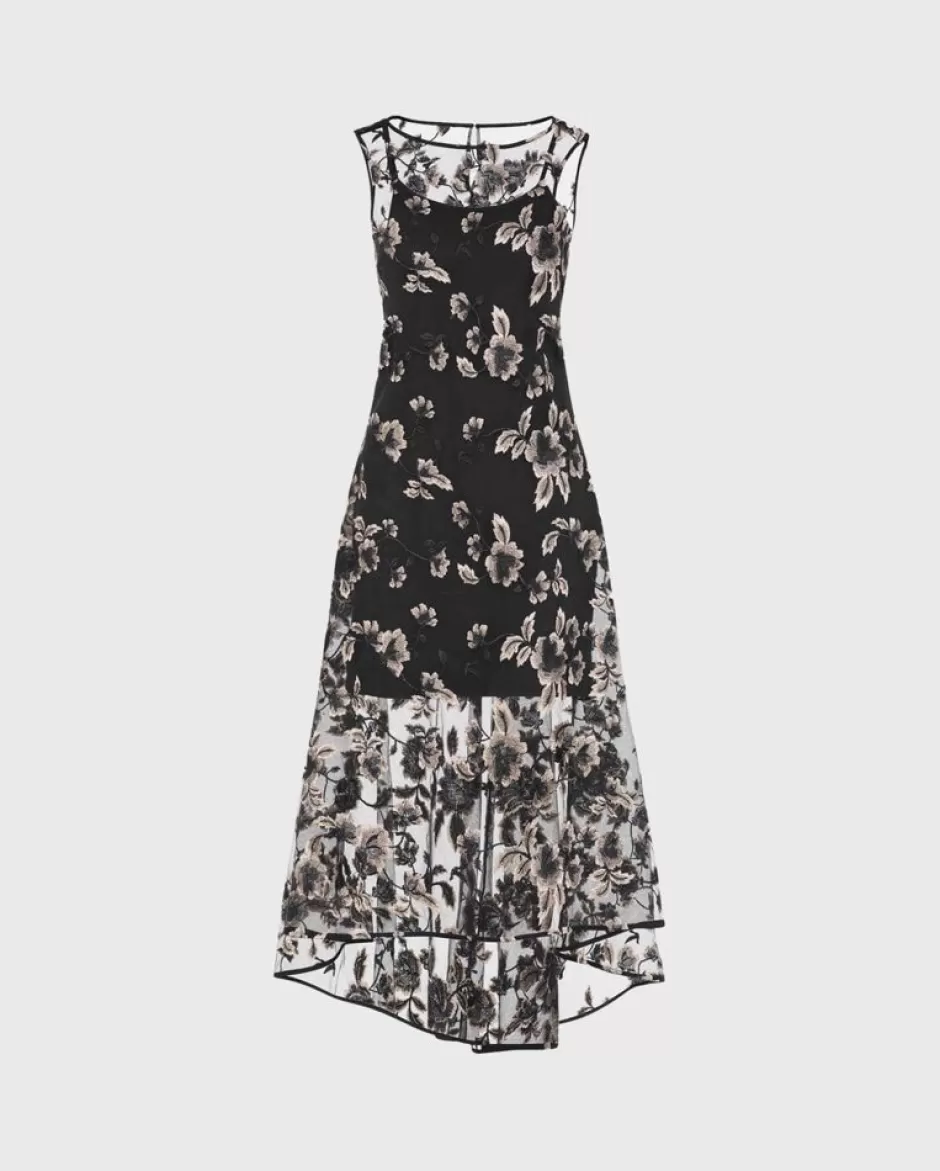 Anne Fontaine Dresses*Short Sleeve Tulle Dress With Embroidered Flowers Black