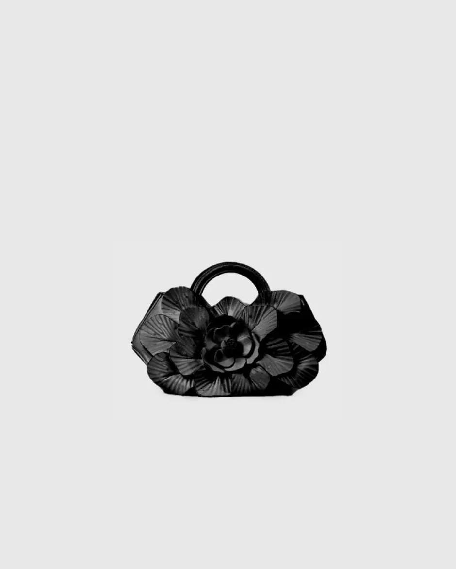 Anne Fontaine The Scarlett Handbag*Signature Black Floral Miniature Leather Handbag With Rounded Handles