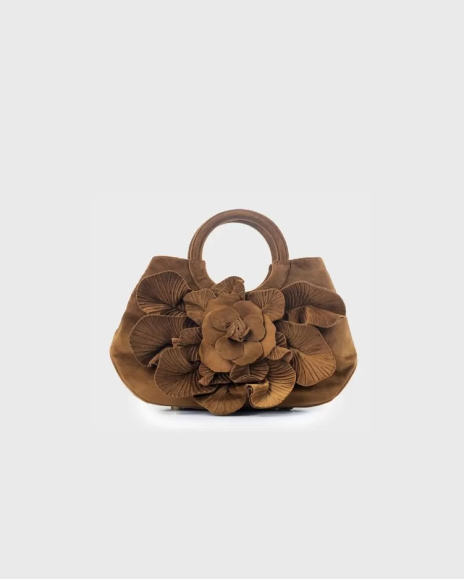 Anne Fontaine The Scarlett Handbag*Signature Floral Velvet Handbag In Caramel