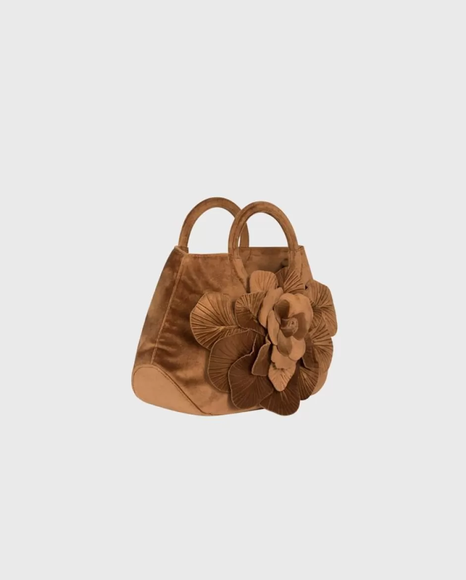 Anne Fontaine The Scarlett Handbag*Signature Floral Velvet Handbag In Caramel