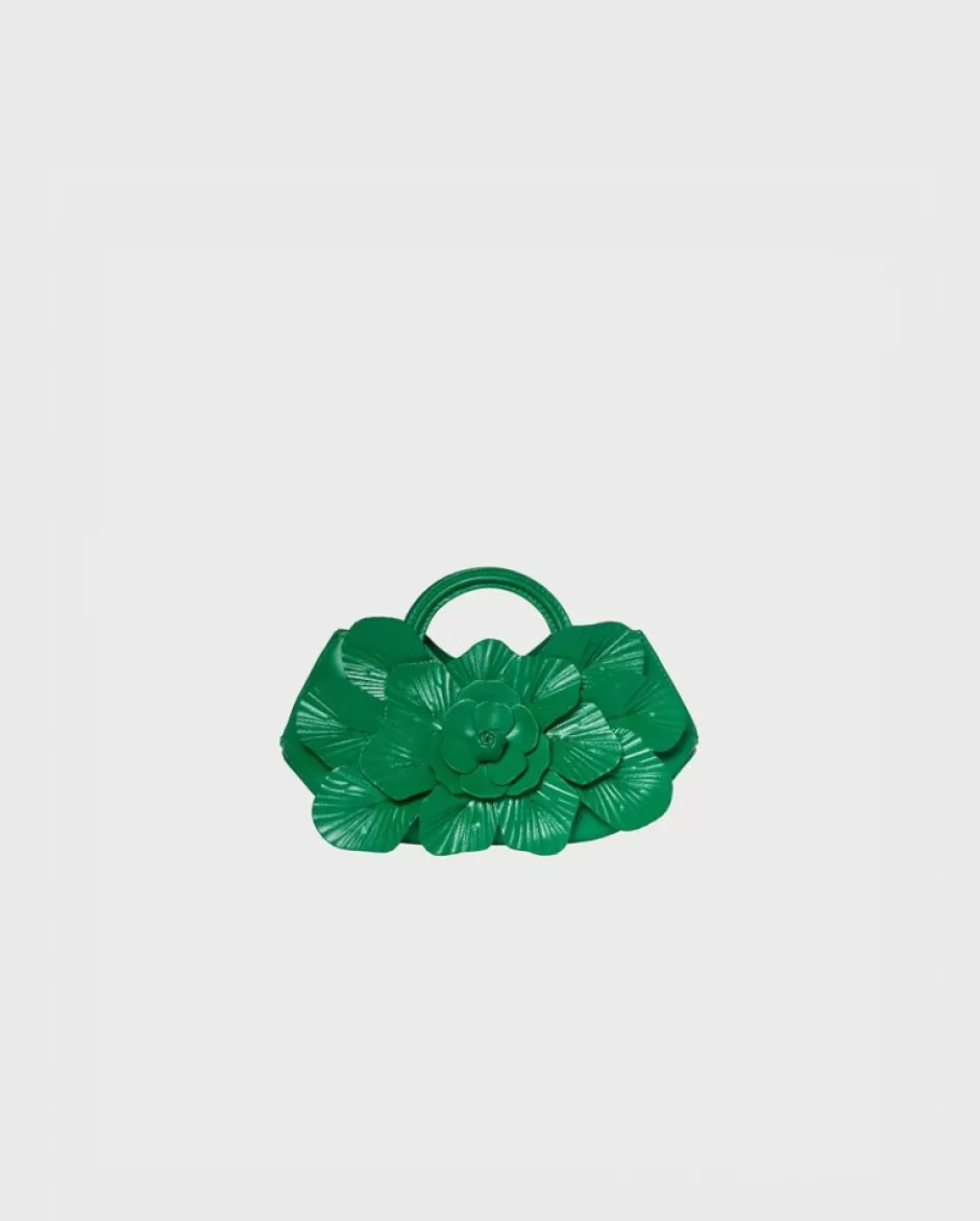 Anne Fontaine The Scarlett Handbag*Signature Leather Mini Floral Handbag In Emerald Green