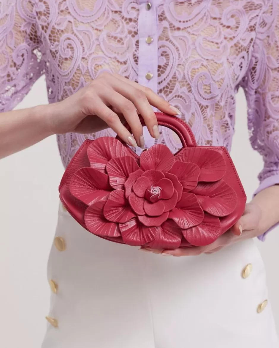 Anne Fontaine The Scarlett Handbag*Signature Leather Mini Floral Handbag In Fuchsia