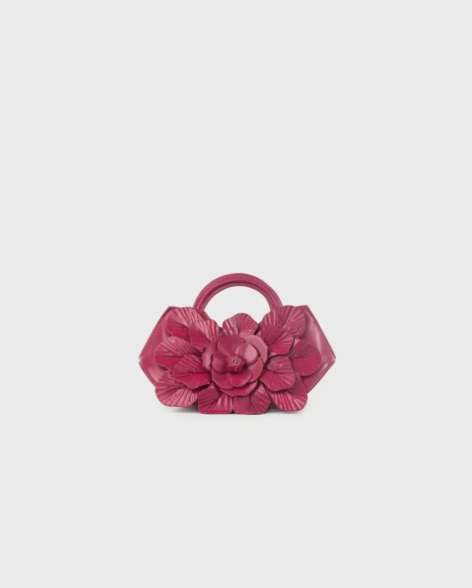 Anne Fontaine The Scarlett Handbag*Signature Leather Mini Floral Handbag In Fuchsia