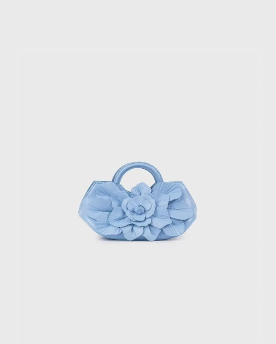 Anne Fontaine The Scarlett Handbag*Signature Leather Mini Floral Handbag In Riviera Blue