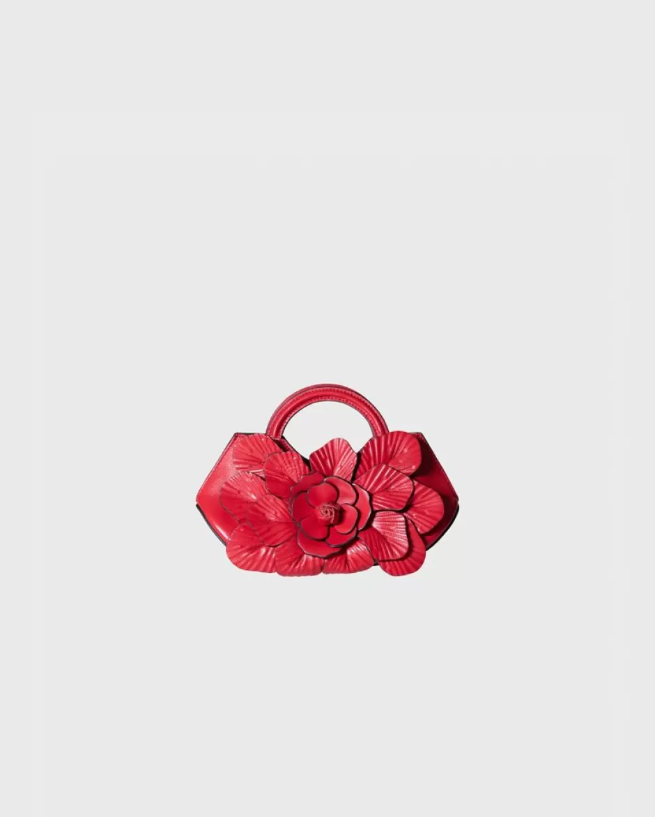 Anne Fontaine The Scarlett Handbag*Signature Leather Mini Floral Handbag In Tango Red