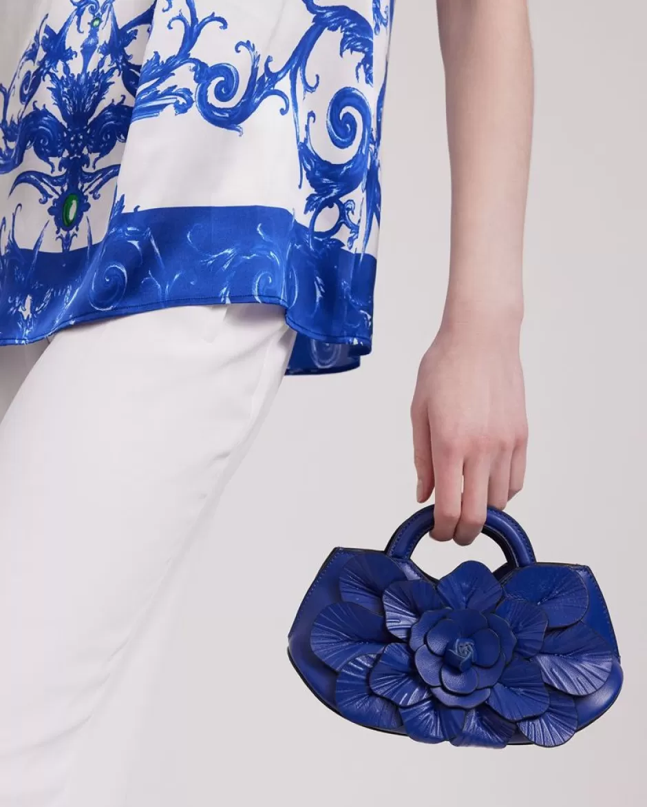 Anne Fontaine The Scarlett Handbag*Signature Leather Mini Floral Handbag In Ultrablue