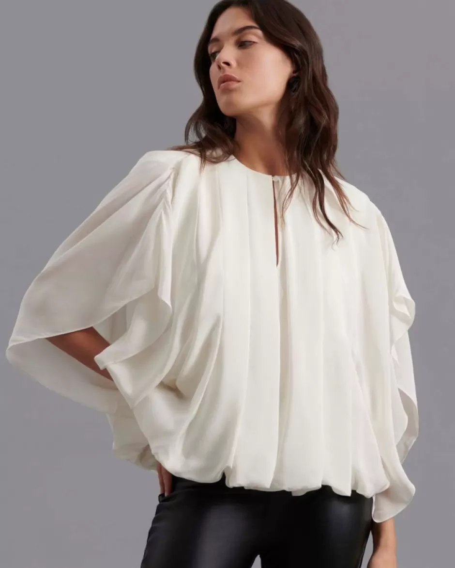 Anne Fontaine The White Shirt*Silk Blouse With Front Pleated Bodice White