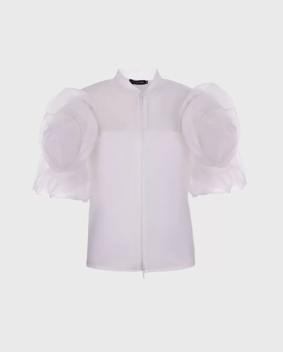 Anne Fontaine The White Shirt*Silk Organza Blouse With Flower-Shaped Sleeves White