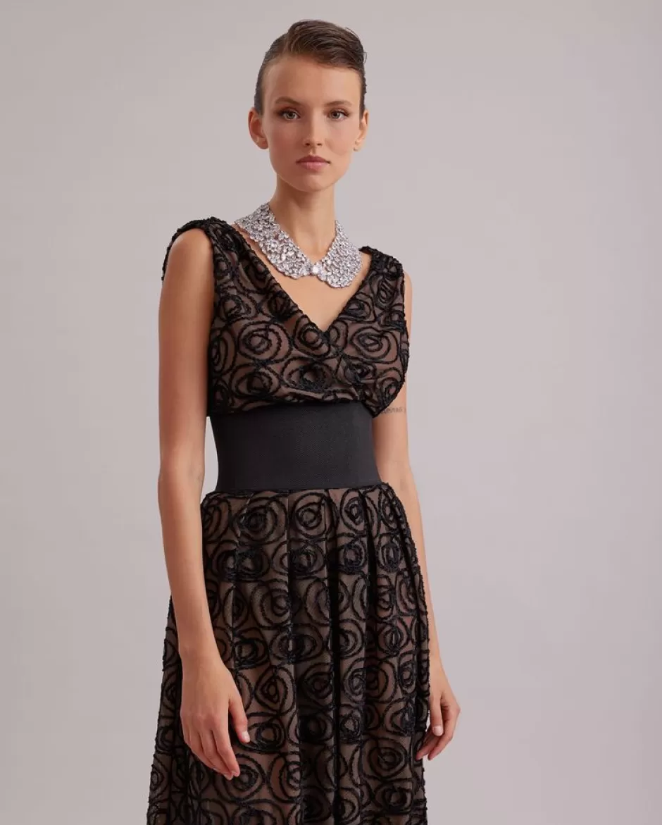 Anne Fontaine Dresses*Sleeveless Sheer Maxi Dress With Embroidered Velvet Roses Black