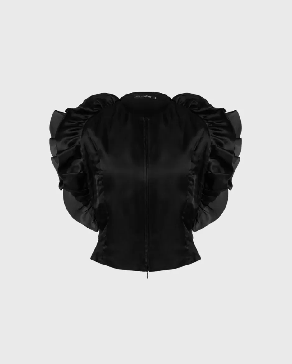 Anne Fontaine Shirts & Blouses*Sleeveless Silk Shirt Adorned With Ruffled Details Black