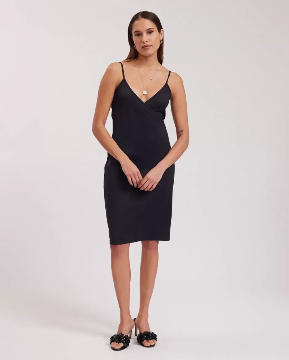 Anne Fontaine Camisoles*Slip Dress With Wrap Style Neckline And Thin Straps Black