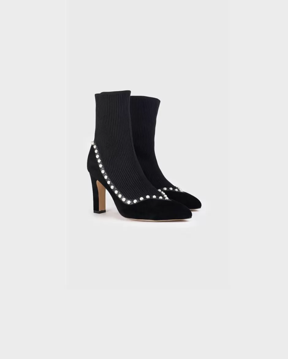 Anne Fontaine Boots*Sock Ankle Boots With Pointed Toe And Pearl Lining Black