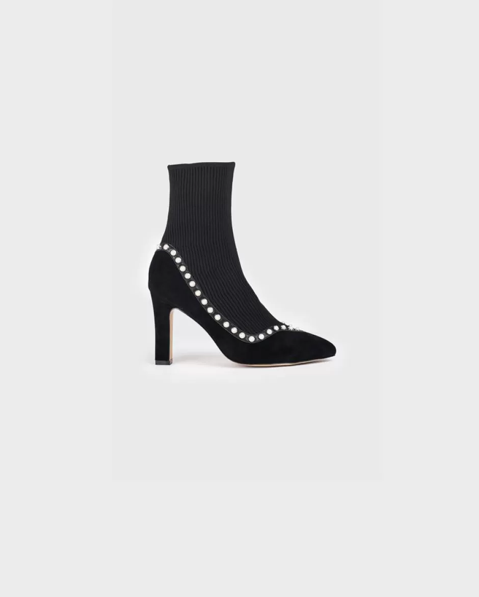 Anne Fontaine Boots*Sock Ankle Boots With Pointed Toe And Pearl Lining Black