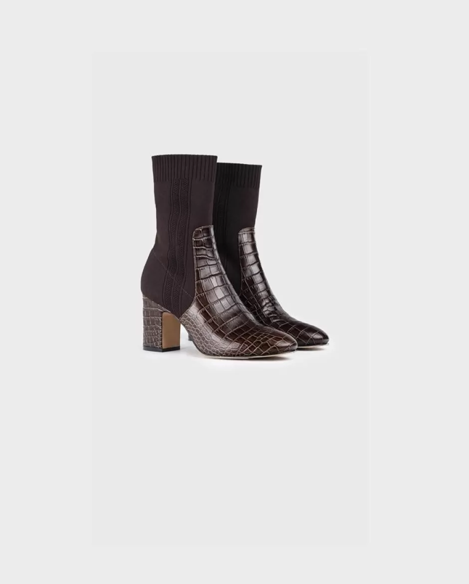 Anne Fontaine Boots*Sock Boots With Croc-Embossed Details And Removeable Buckle Brown