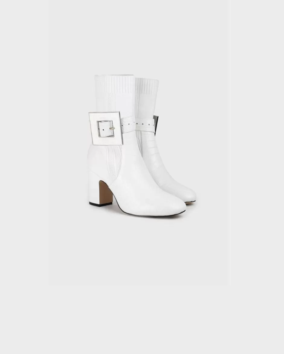 Anne Fontaine Boots*Sock Boots With Removable Buckle And Croc-Embossed Details White