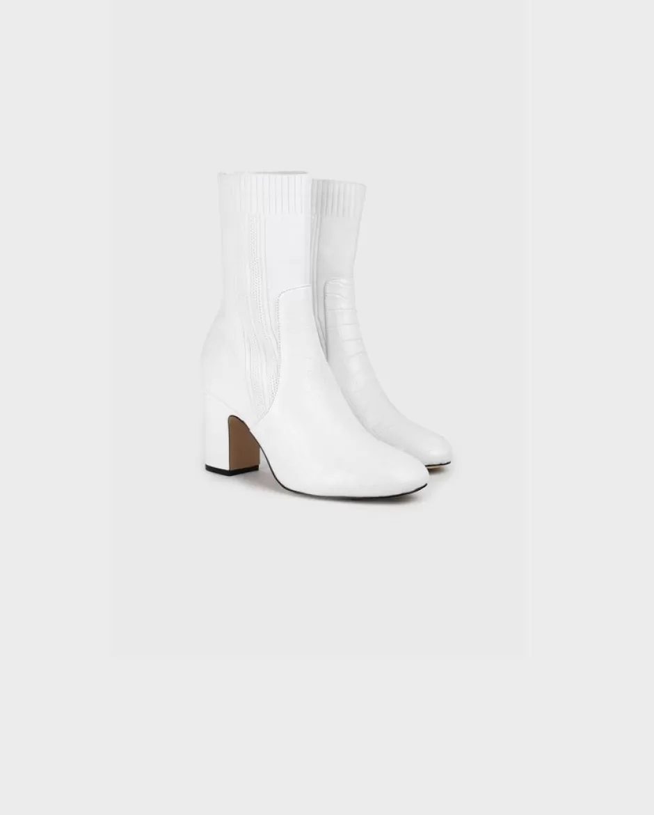 Anne Fontaine Boots*Sock Boots With Removable Buckle And Croc-Embossed Details White