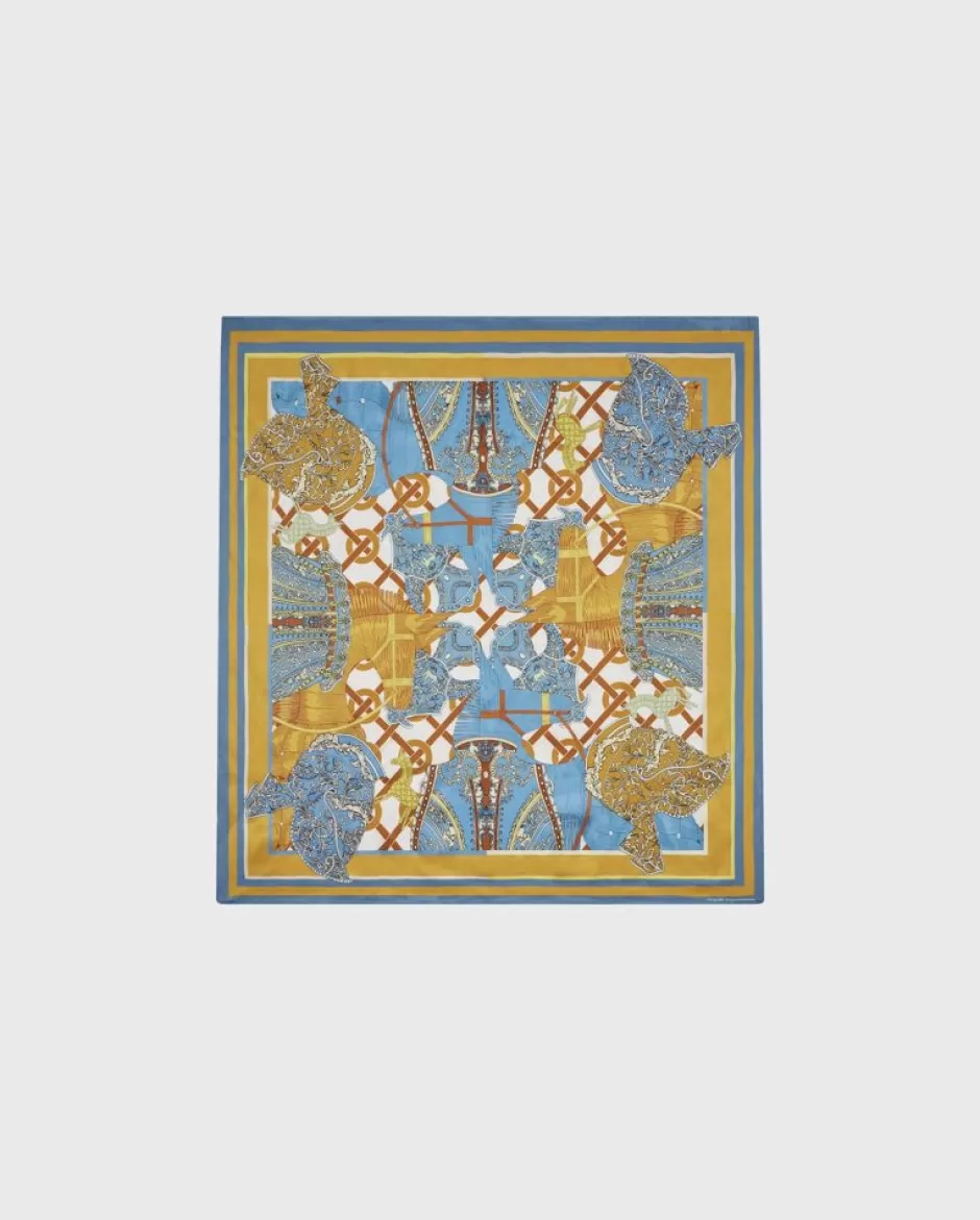 Anne Fontaine Scarves*Square Silk Scarf With Blue, Orange And White Patterns