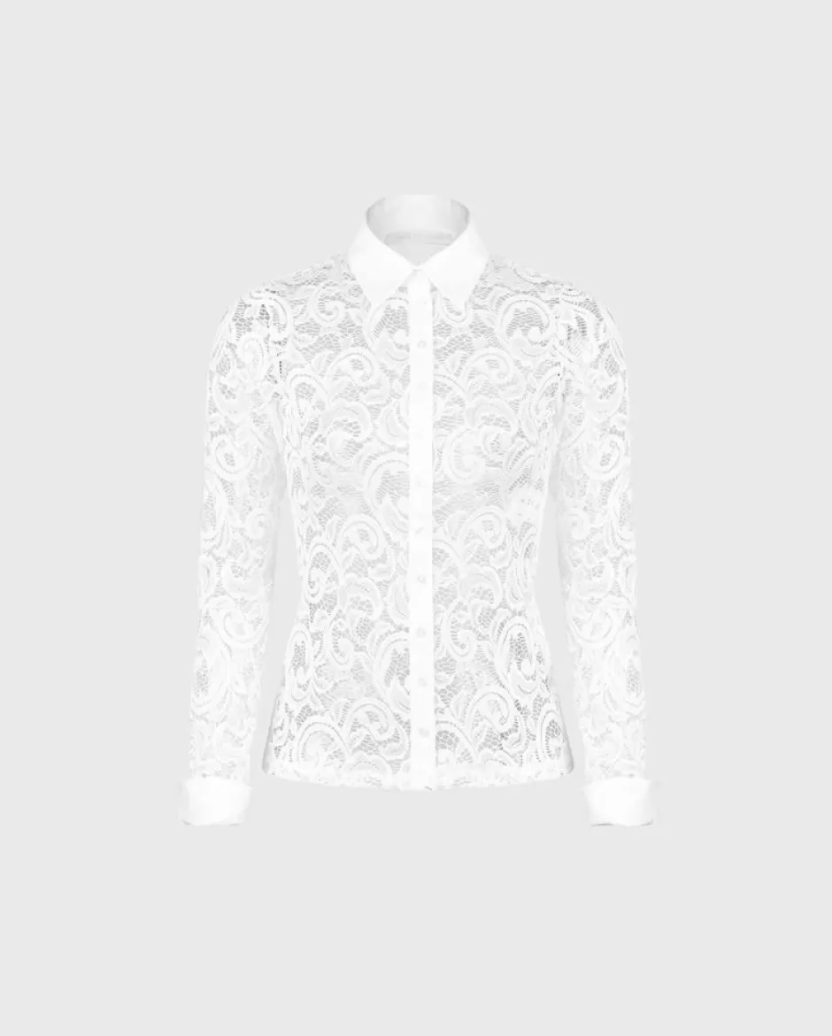 Anne Fontaine The White Shirt*Stretch Lace Shirt In With Abstract Patterns White