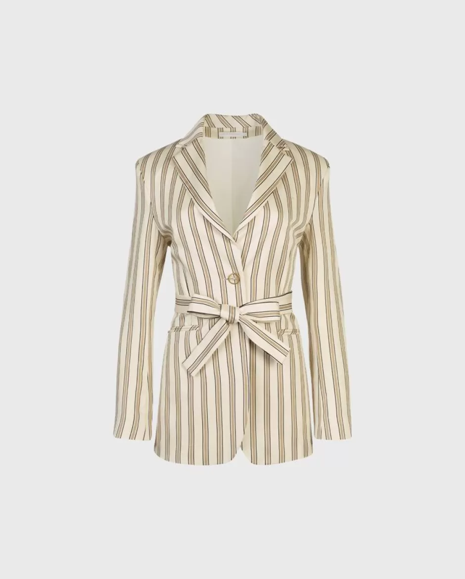 Anne Fontaine Jackets & Coats*Striped Oversized Open Linen Blazer Beige