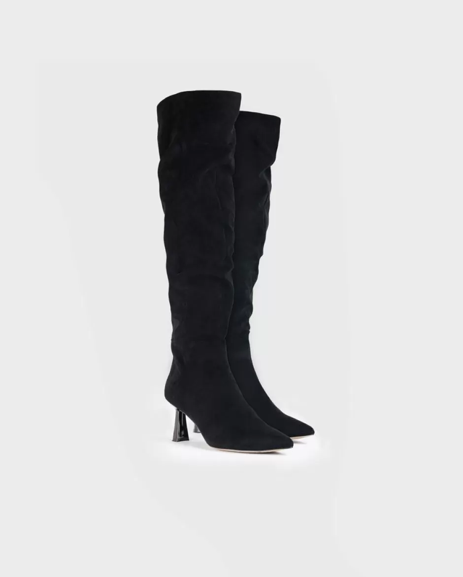 Anne Fontaine Boots*Suede Knee High Boot With Removable Bow Black