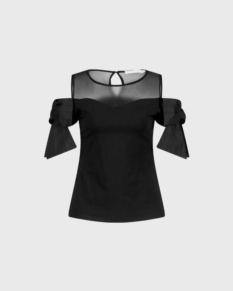 Anne Fontaine Tops*Sweetheart Neckline Jersey Top With Sheer Yoke Black