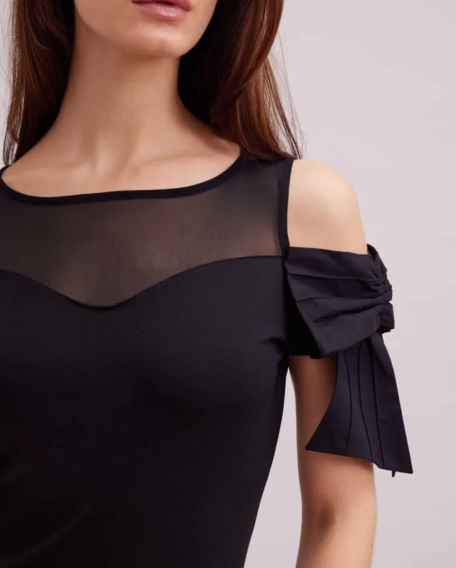 Anne Fontaine Tops*Sweetheart Neckline Jersey Top With Sheer Yoke Black