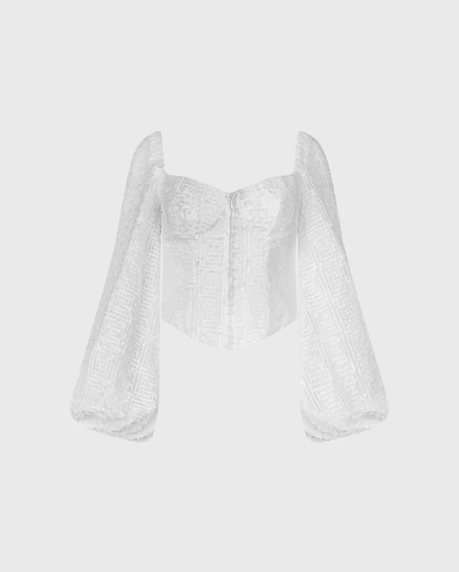 Anne Fontaine The White Shirt*Textured Corset Top With Long Balloon Sleeves White