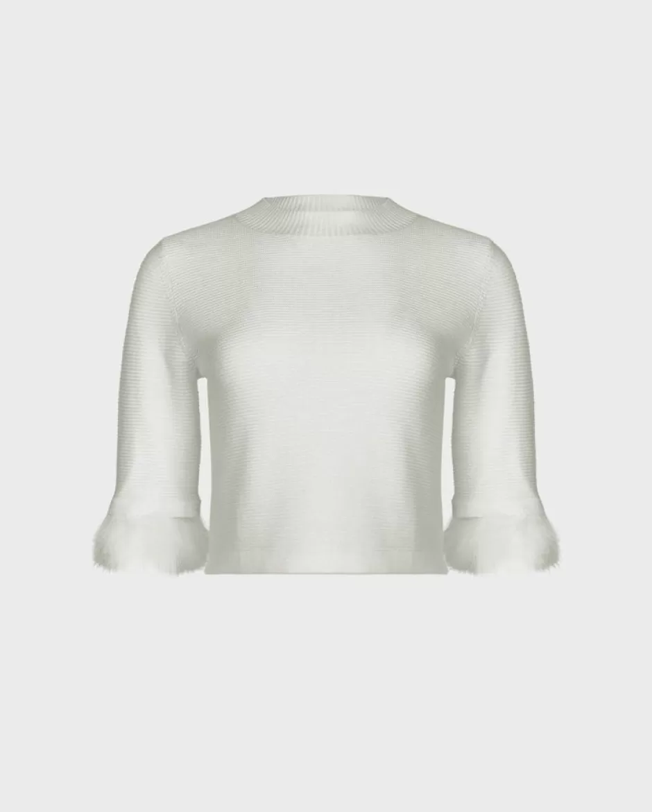 Anne Fontaine Knitwear*Textured Knit Top With Removable Feather Sleeves White