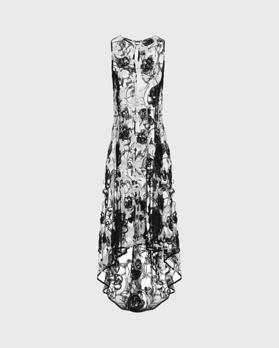 Anne Fontaine Dresses*Transparent Sleeveless Longline Dress With Embroidered Floral Motif Black