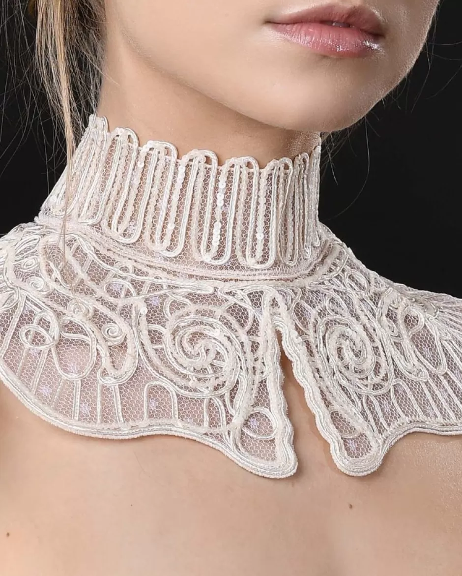 Anne Fontaine Collars*Tulle Collar With Embroidered Sequins With An Arabesque Motif