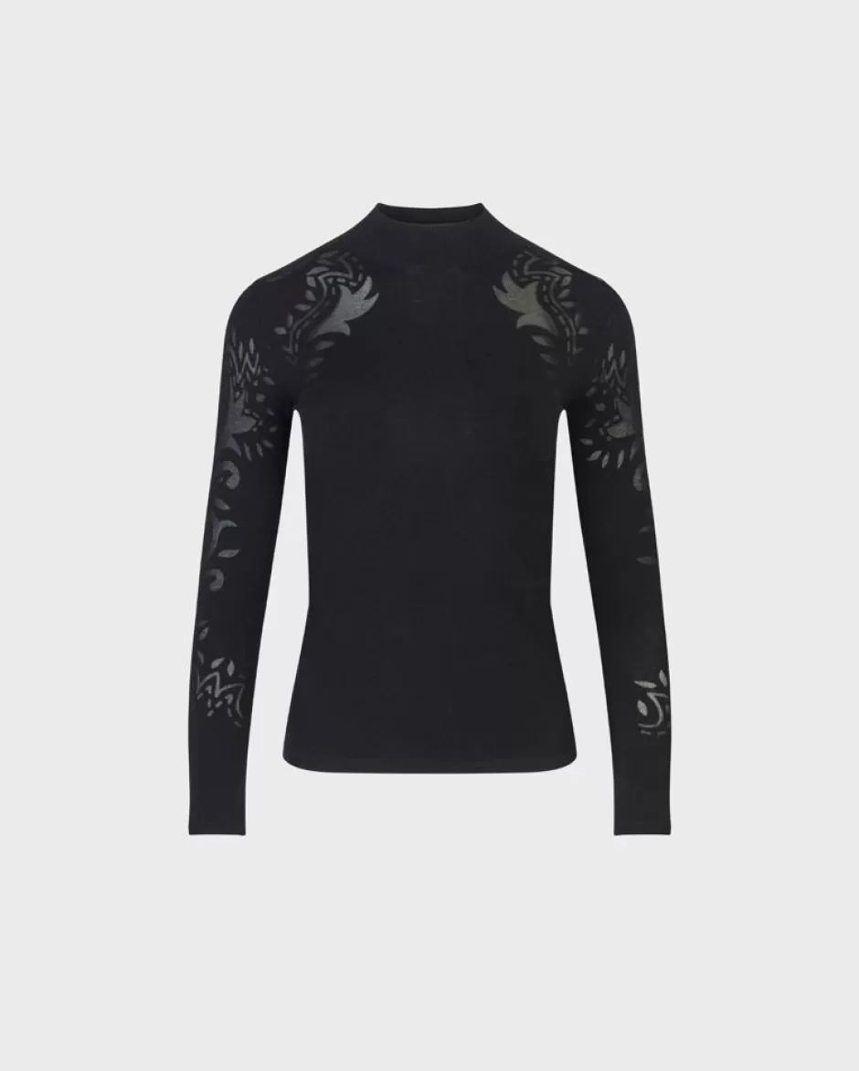 Anne Fontaine Knitwear*Turtle Neck Knit Jumper With Abstract Burnout Patterns Black