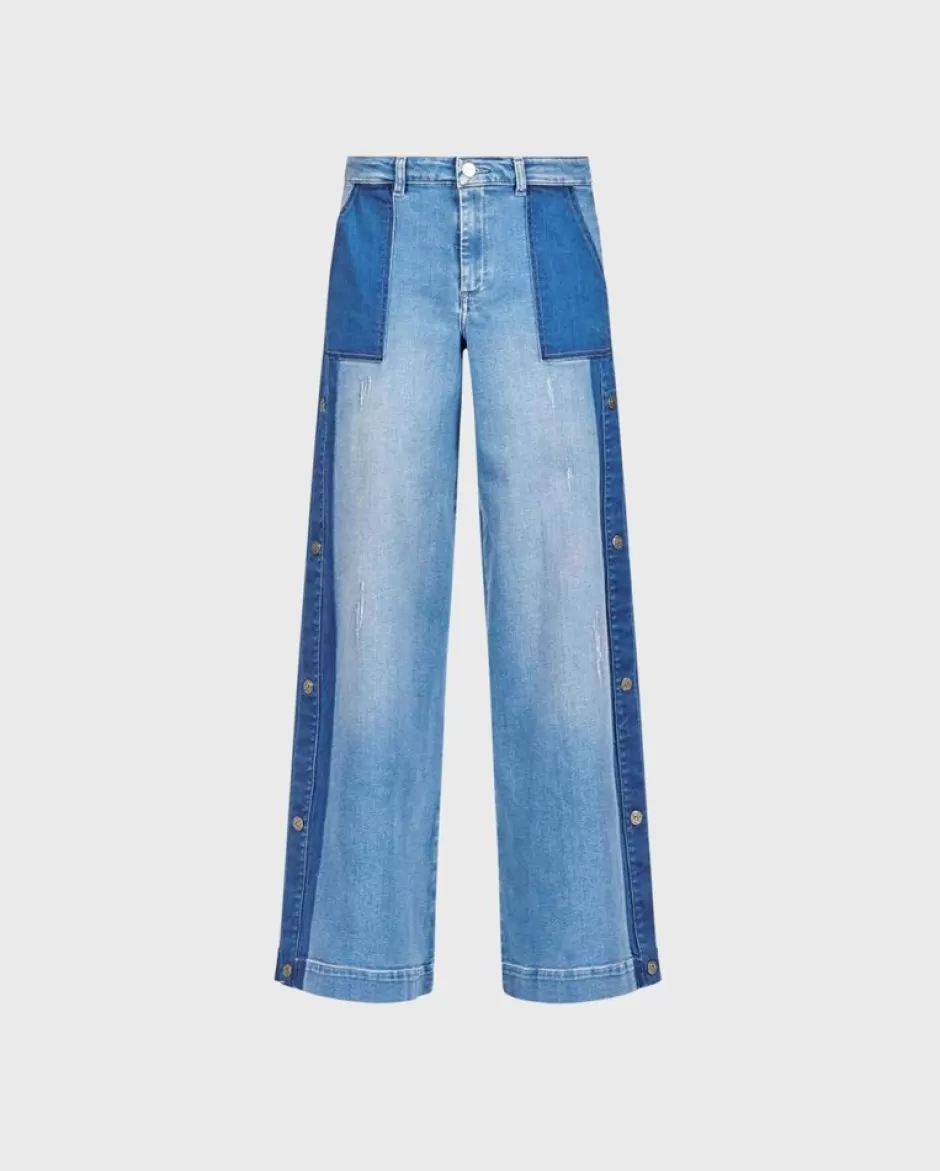 Anne Fontaine Bottoms*Two Toned Wide Legged Denim With Snap Button Detail Blue