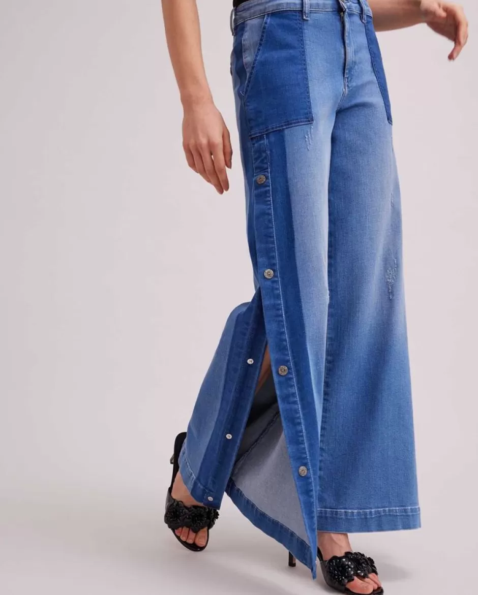 Anne Fontaine Bottoms*Two Toned Wide Legged Denim With Snap Button Detail Blue