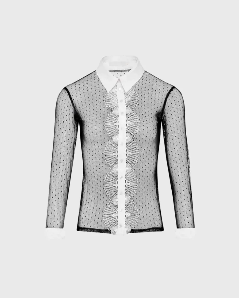 Anne Fontaine Shirts & Blouses*Unlined Shirt With Pin Dots Patterns Black/White