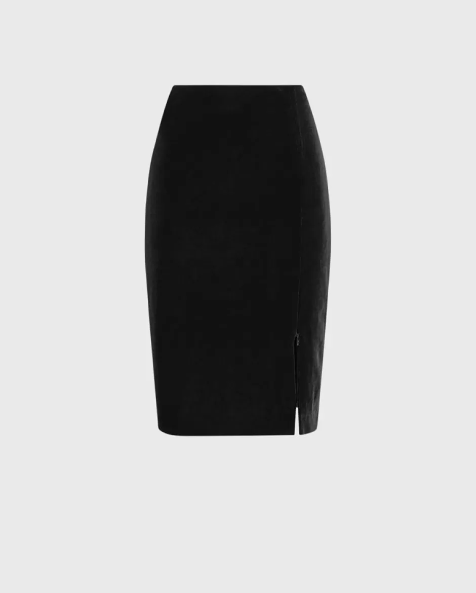 Anne Fontaine Bottoms*Velvet Front Pencil Skirt With Front Zippered Slit Black