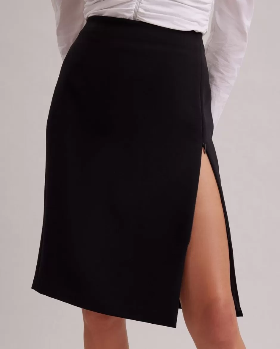 Anne Fontaine Bottoms*Velvet Front Pencil Skirt With Front Zippered Slit Black