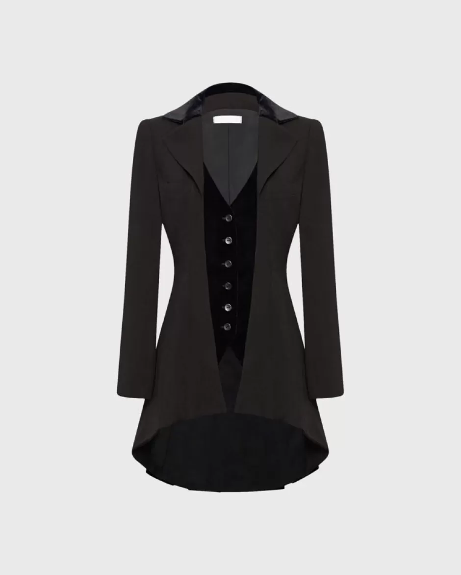 Anne Fontaine Jackets & Coats*Vintage Style Crepe Jacket With A Inserted Velvet Waistcoat Black