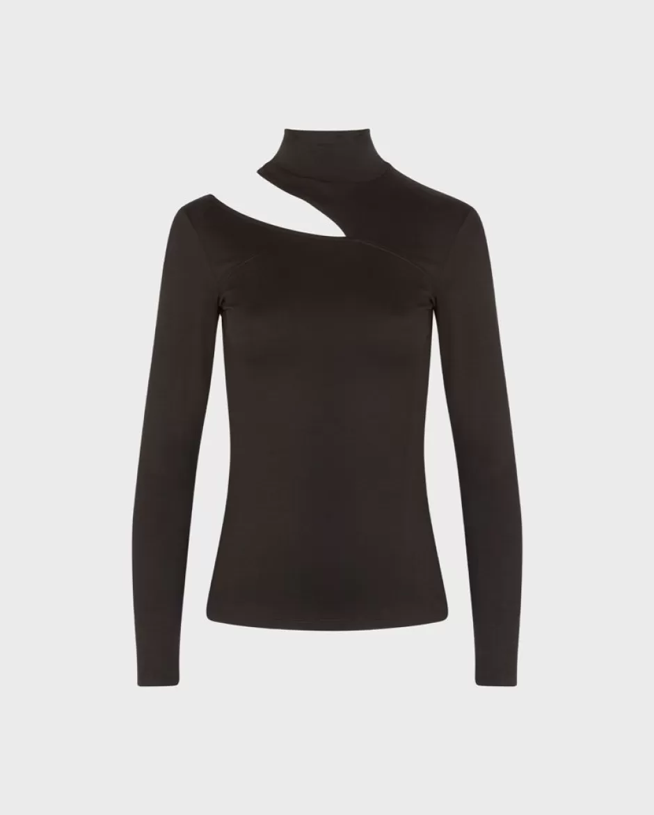 Anne Fontaine Knitwear*Viscose Knit Turtleneck With Shoulder Cutout Black