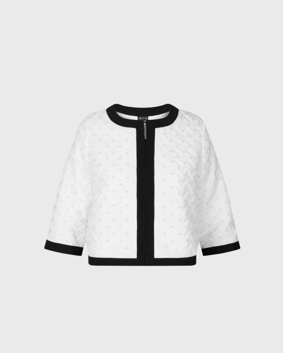 Anne Fontaine Jackets & Coats*White And Black Short Jacket With Woven Pleats And Beads Black/White