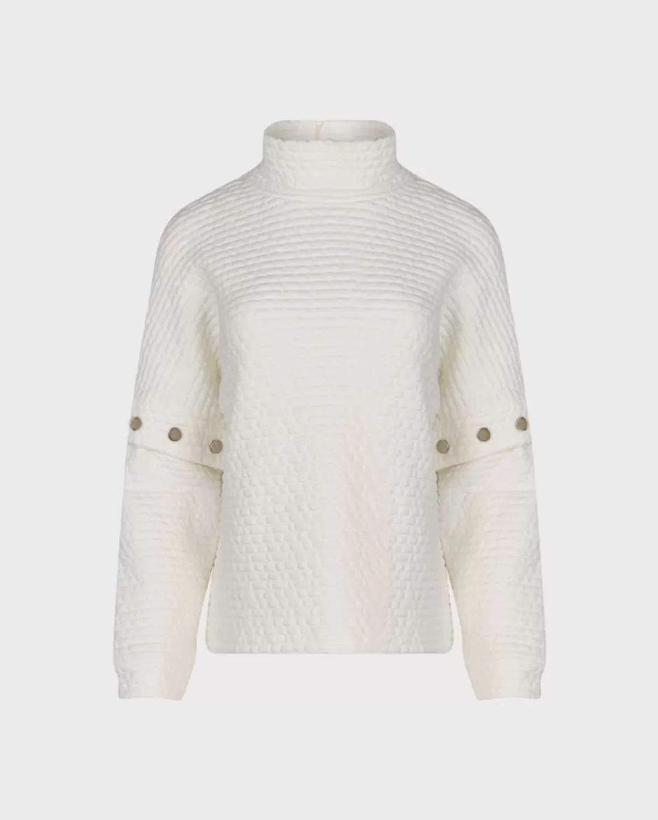 Anne Fontaine Knitwear*White Jacquard Knit With Loose Mock Kneck And Boxy Body Moon White