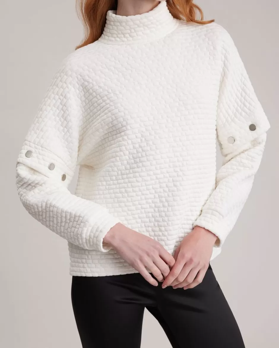 Anne Fontaine Knitwear*White Jacquard Knit With Loose Mock Kneck And Boxy Body Moon White