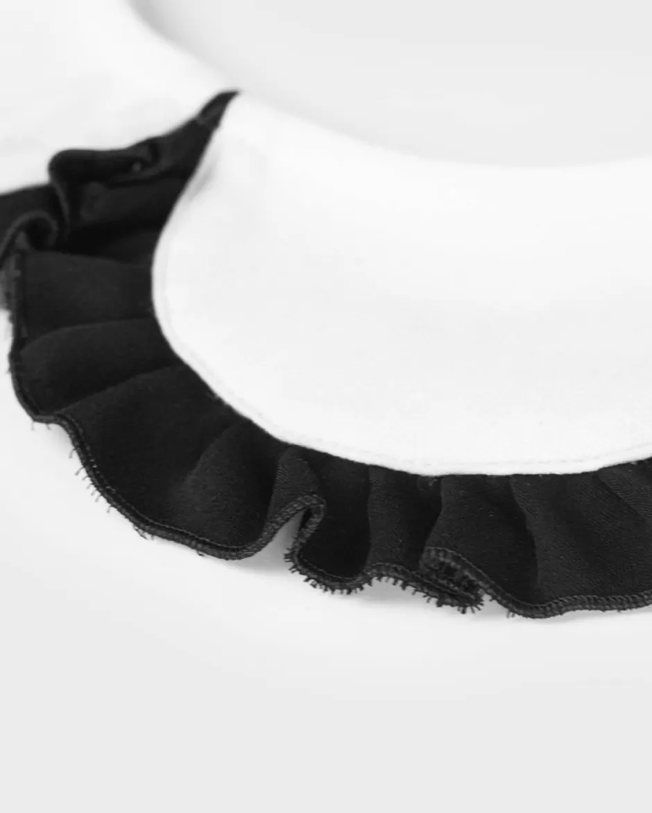 Anne Fontaine Collars*White Round Collar With A Black Pleated Ruffle Trim