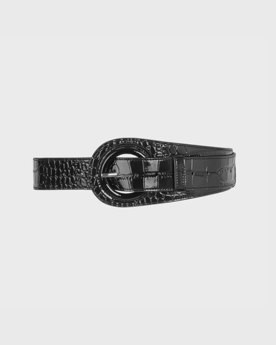 Anne Fontaine Belts*Wide Buckle Leather Belt Black