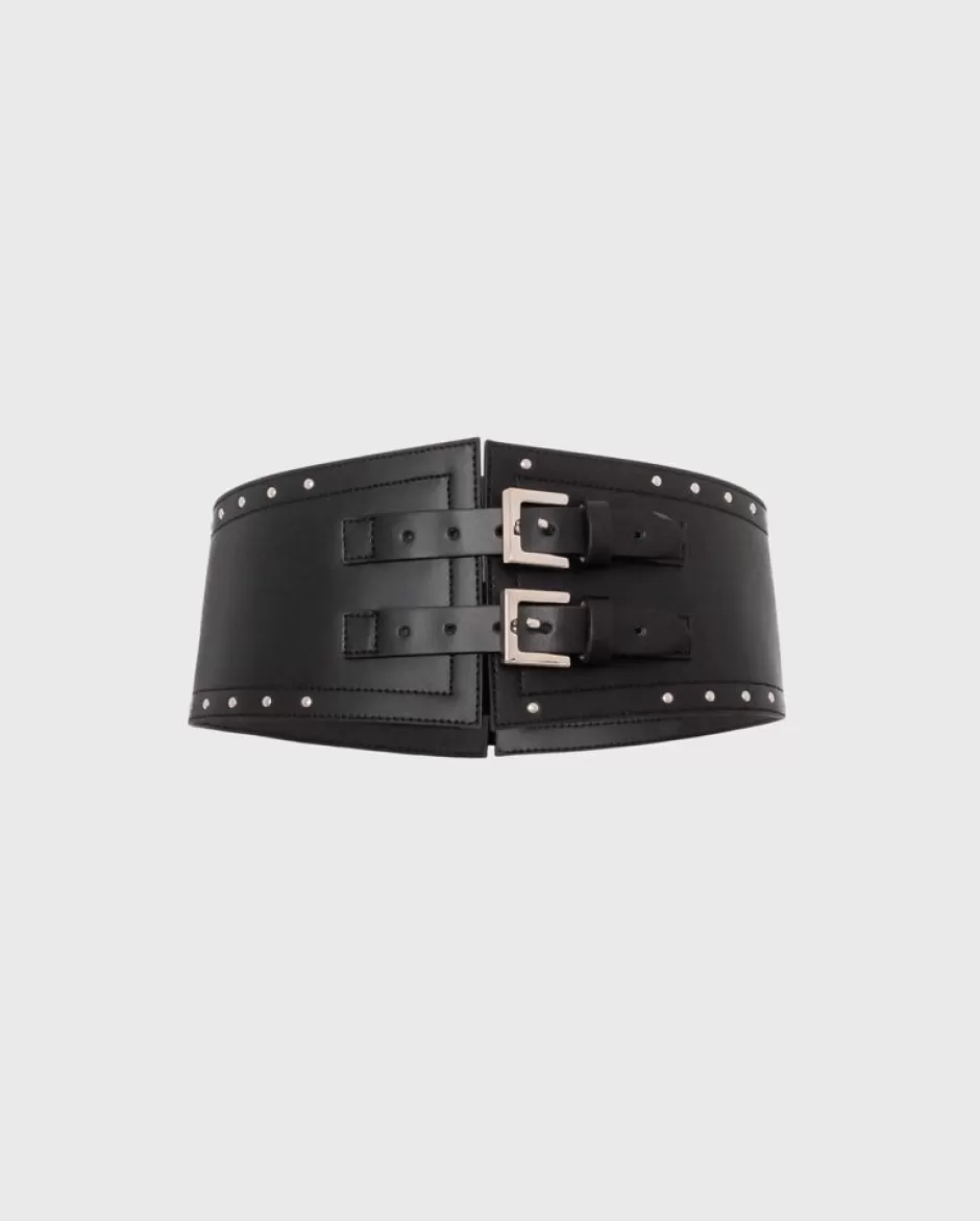 Anne Fontaine Belts*Wide Leather Belt Decorated With Metallic Studs Black