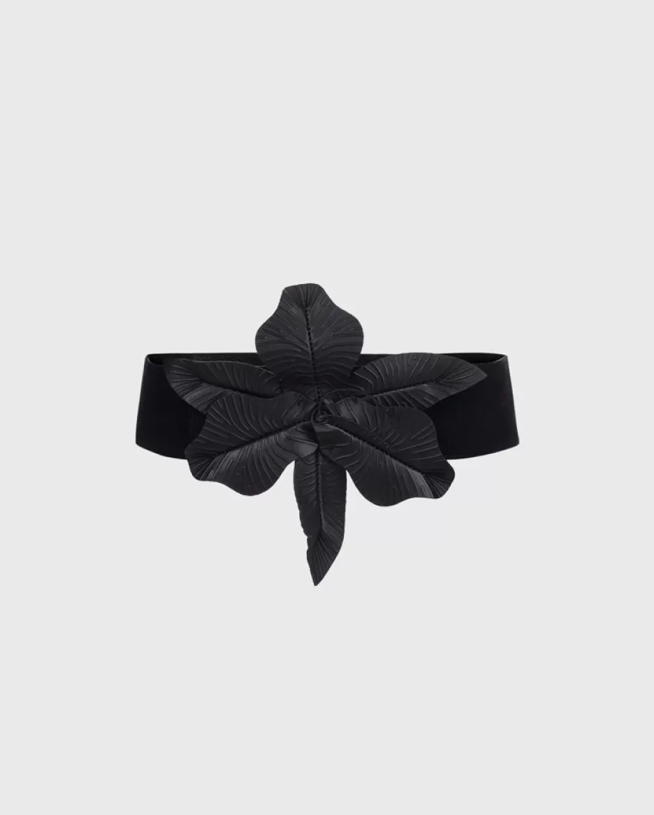 Anne Fontaine Belts*Wide Leather Belt With An Oversized Flower Black