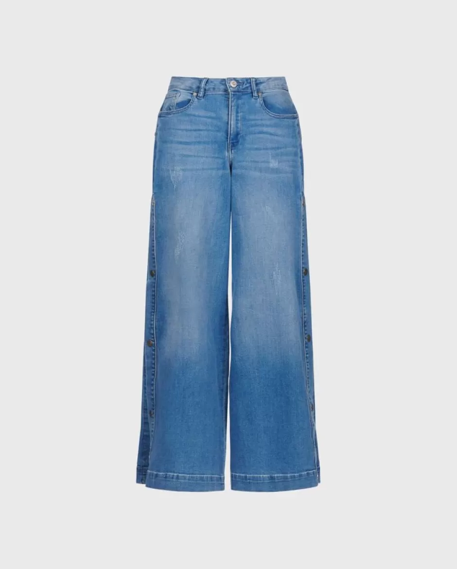 Anne Fontaine Bottoms*Wide Leg Denim Jeans With Metal Snaps Blue