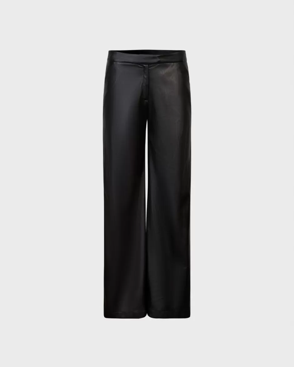 Anne Fontaine Bottoms*Wide Leg Faux Leather Pant Featuring Side Snap Details Black