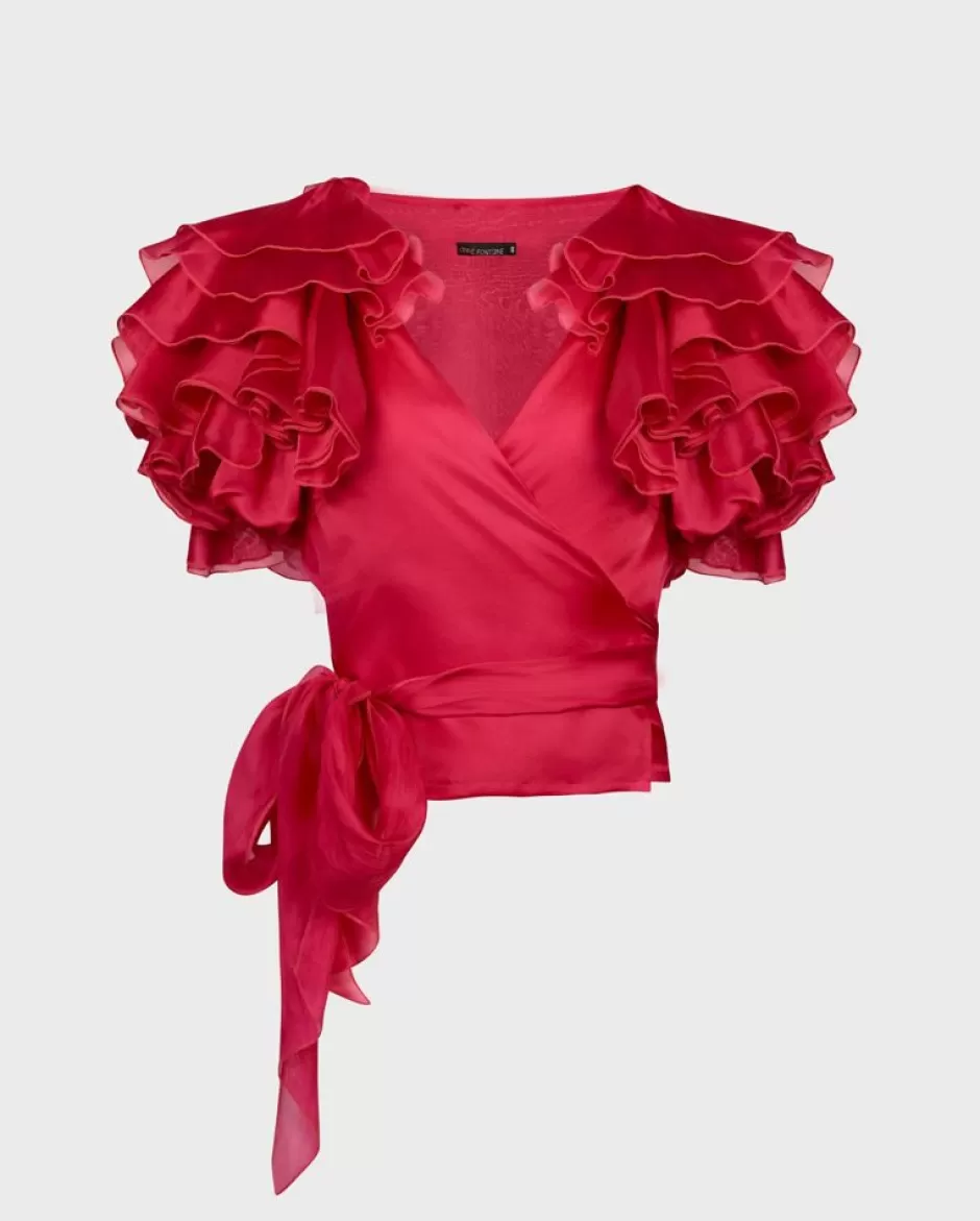 Anne Fontaine Shirts & Blouses*Wrap Blouse With Layered Ruffle Sleeves In Silk Organza Pink