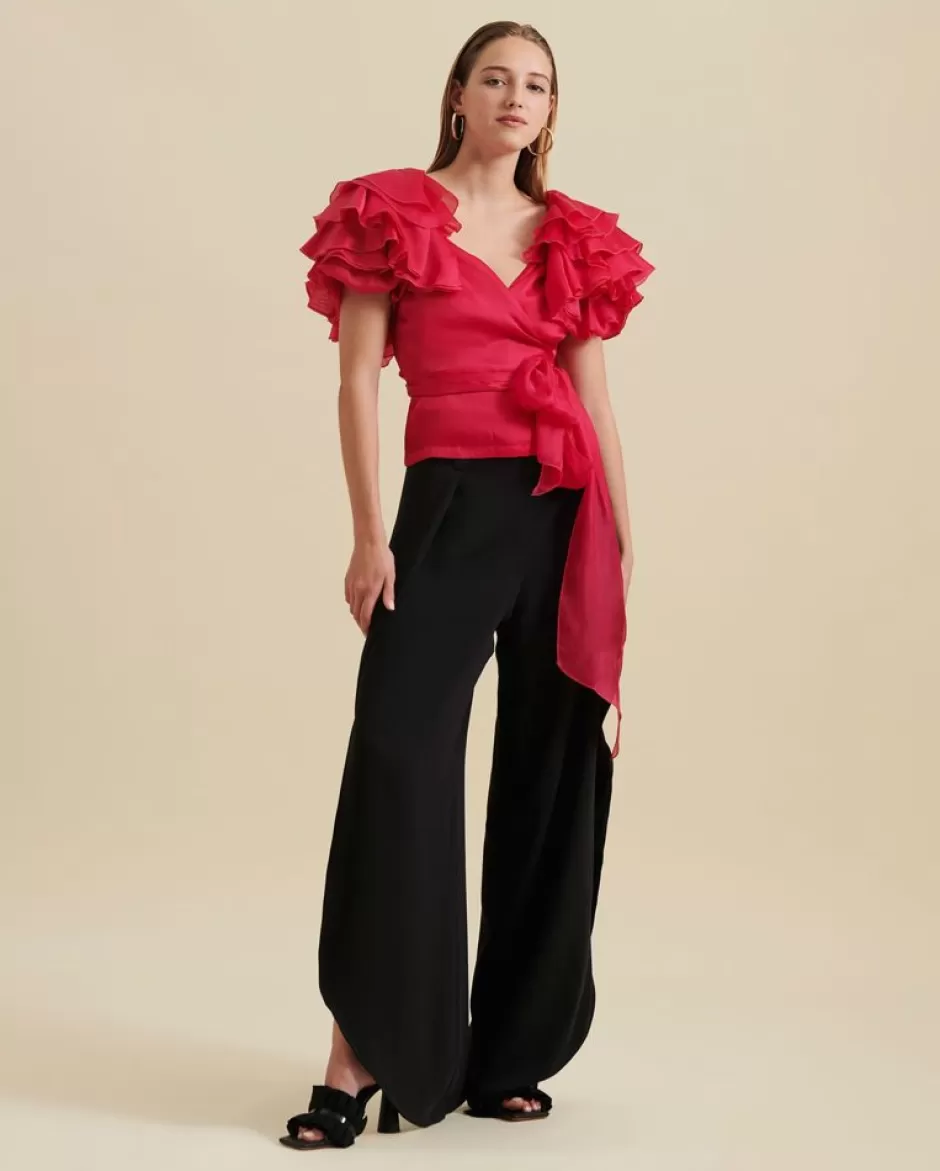 Anne Fontaine Shirts & Blouses*Wrap Blouse With Layered Ruffle Sleeves In Silk Organza Pink